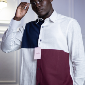Chemise homme blanche bicolore bleu canard & bordeaux – HERMYS