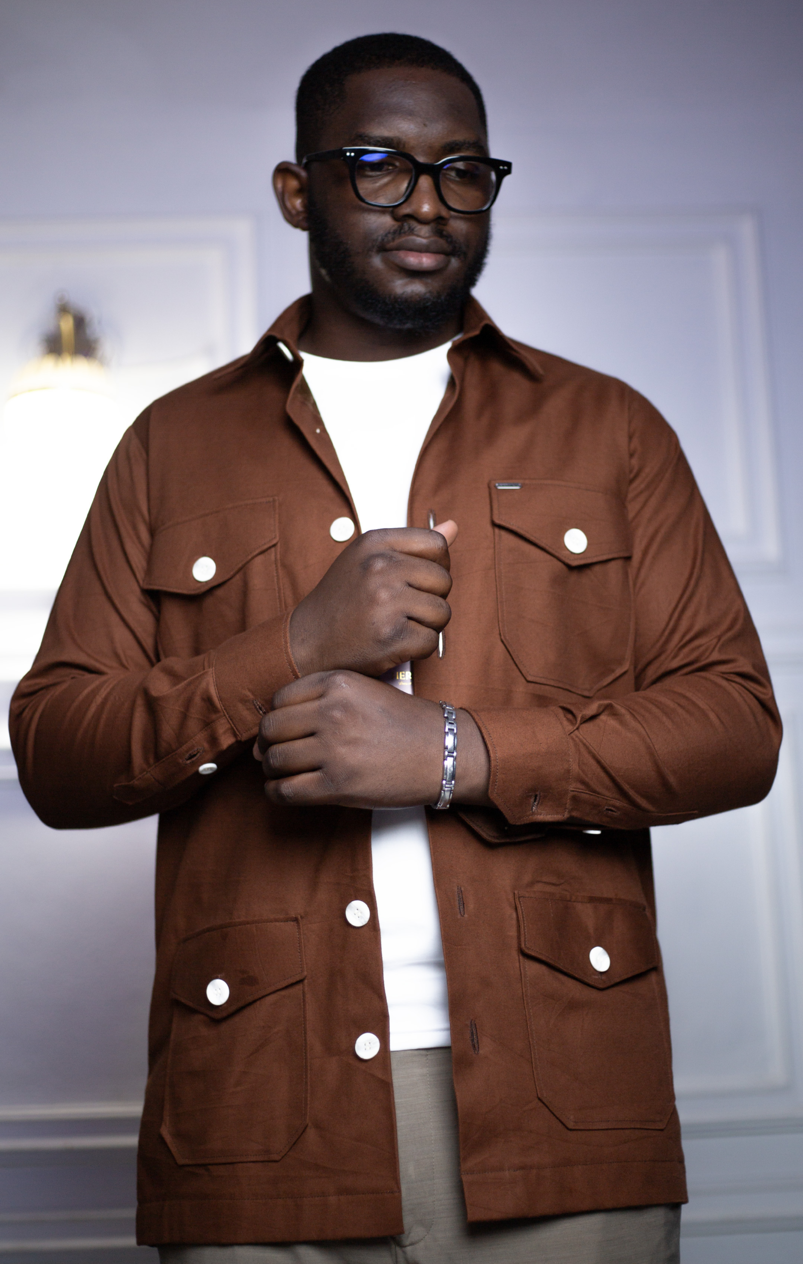 Veste surchemise homme terracotta à 4 poches plaquées – HERMYS