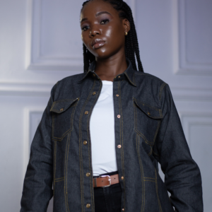 Veste surchemise en jean brut surpiqûres dorées – HERMYS