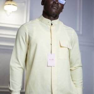 Chemise comme col officier à rayures jaune pastel – HERMYS