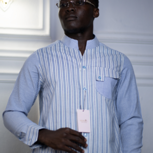 Chemise homme col officier à rayures bleu ciel – HERMYS