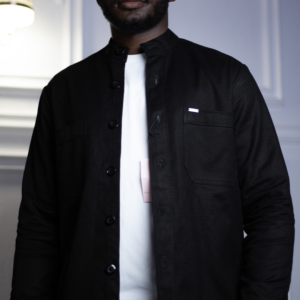 Veste surchemise homme noire texturée col officier – HERMYS
