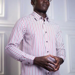Chemise homme à rayures bordeaux et marines sur fond blanc – HERMYS