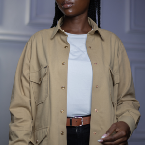 Veste surchemise femme beige sable à 4 poches plaquées – HERMYS