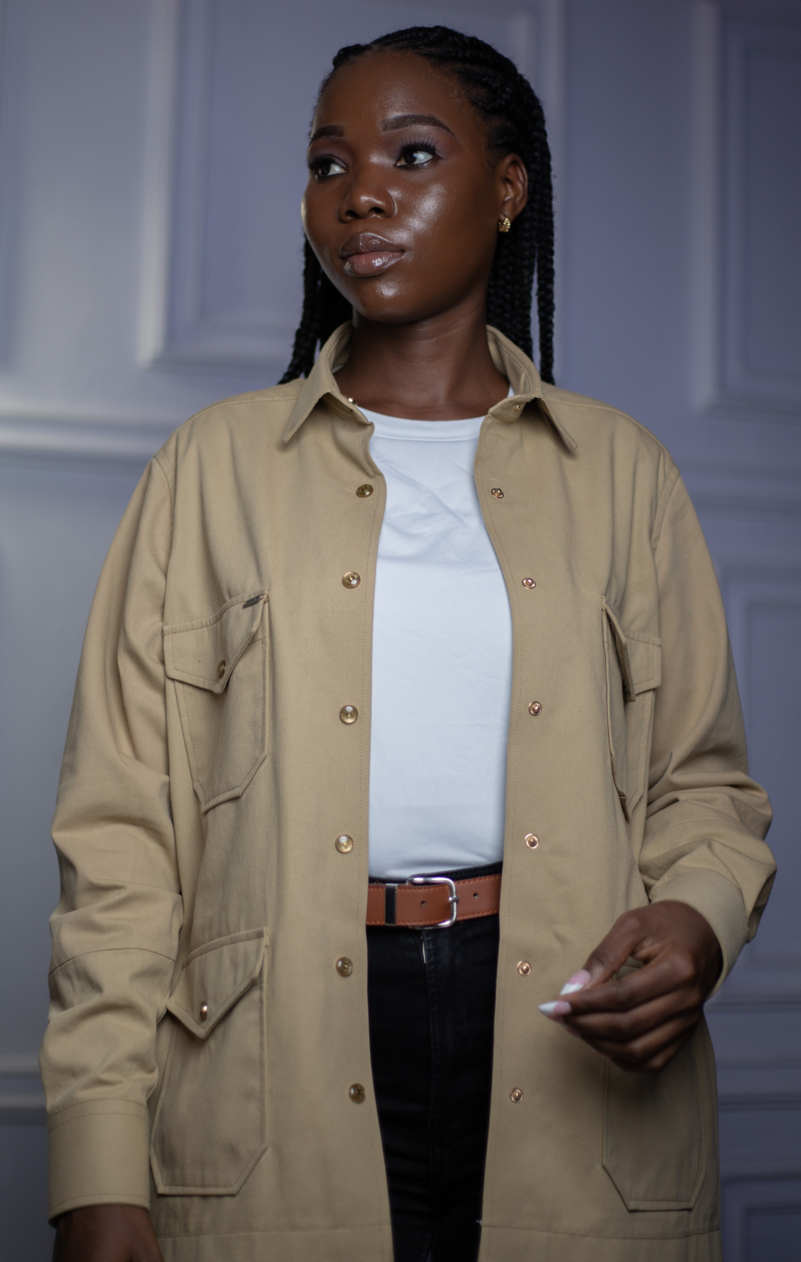 Veste surchemise femme beige sable à 4 poches plaquées – HERMYS