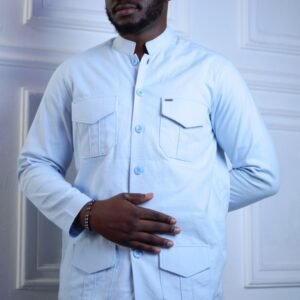 Veste surchemise saharienne homme bleu ciel à col officier – HERMYS