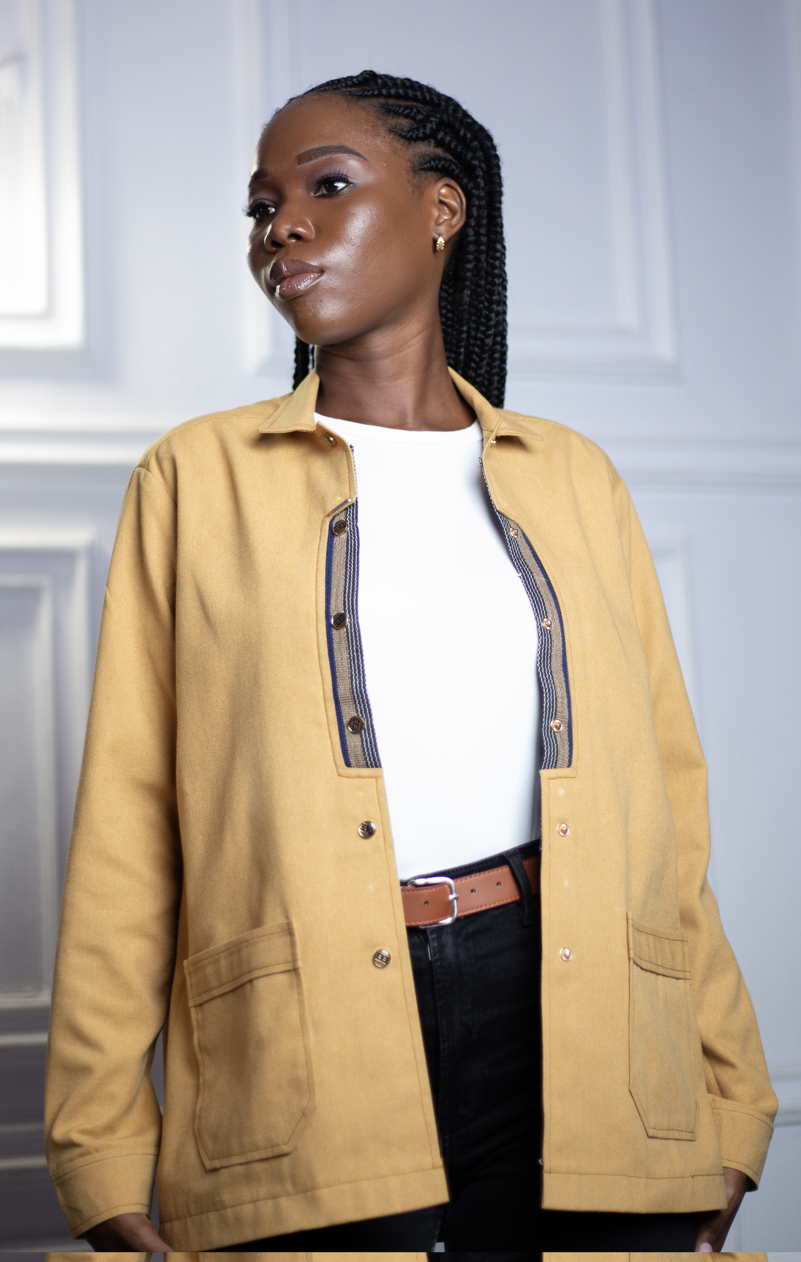 Veste surchemise moutarde à détails tissés traditionnels – HERMYS