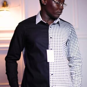 Chemise homme bicolore noire et motif géométrique – HERMYS