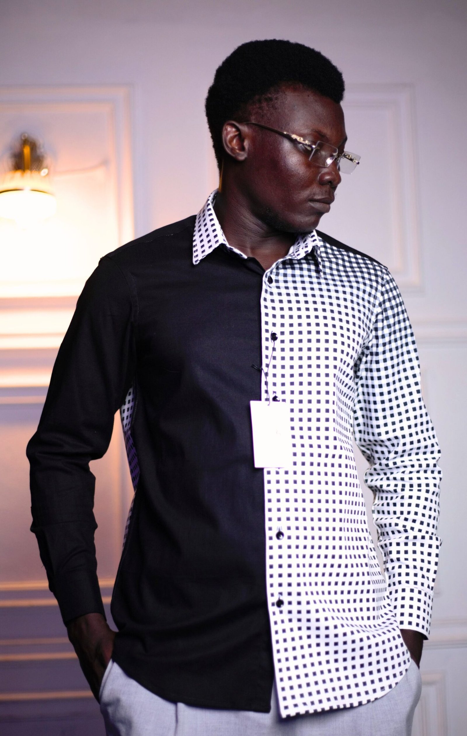 Chemise homme bicolore noire et motif géométrique – HERMYS