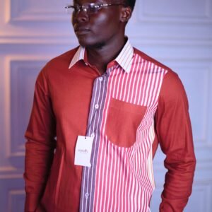 Chemise homme bicolore terra cotta et à rayures – HERMYS