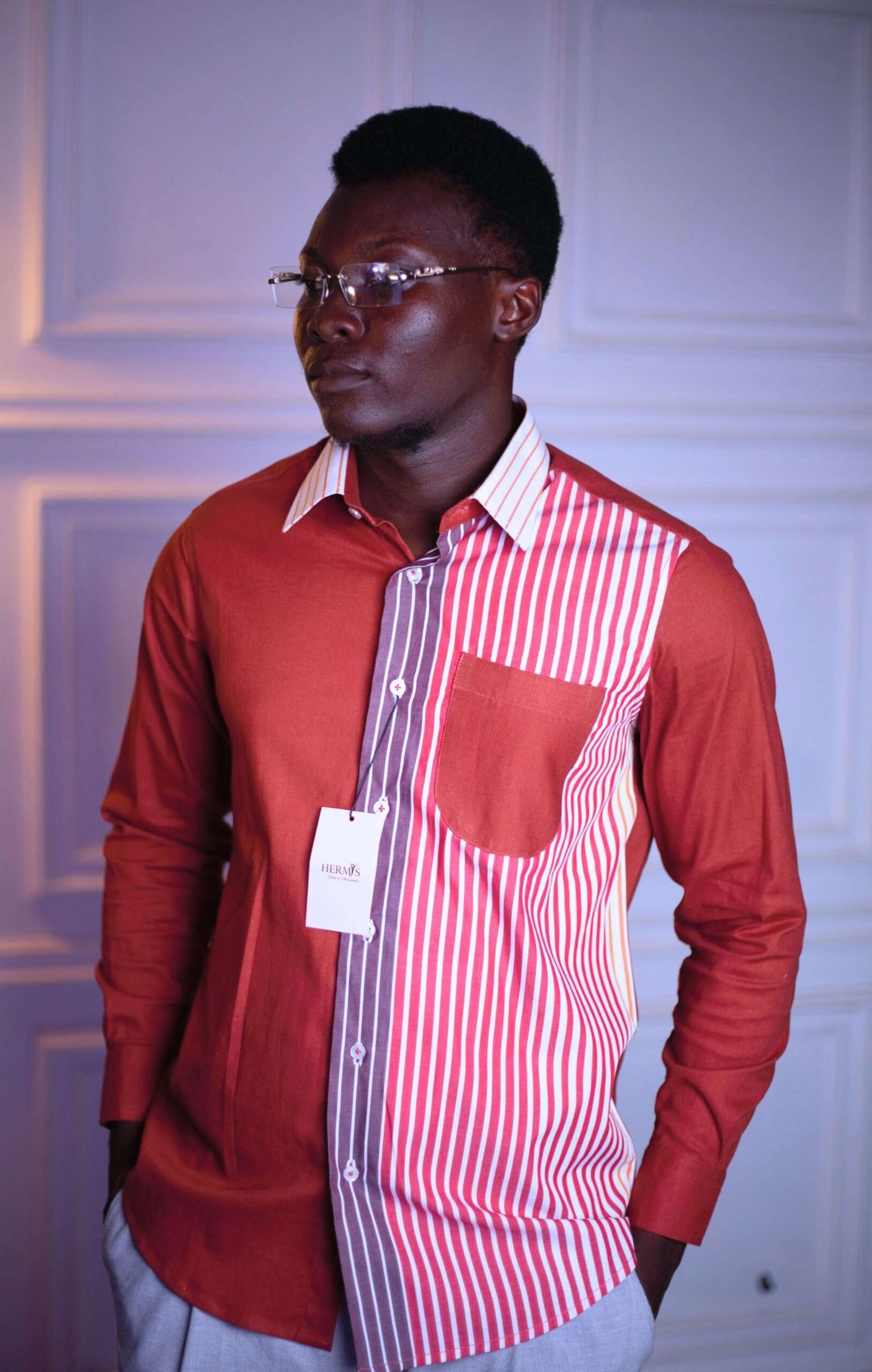 Chemise homme bicolore terra cotta et à rayures – HERMYS